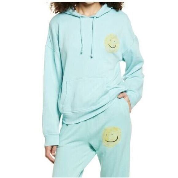 bp Tops - BP Gender Inclusive Graphic Hoodie In Teal Angle Painted Smiley Xsmall MSRP $49